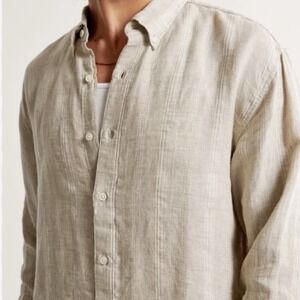 NWT Abercrombie & Fitch Summer Linen Blend Men Long Sleeve Shirt Beige Medium